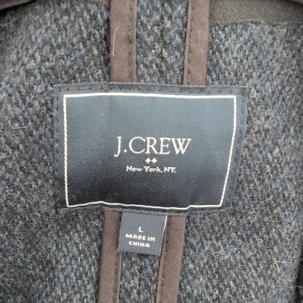 J Crew Men's Worsted Wool Blazer Jacket Navy Blue Knit Size L Two Button Pockets